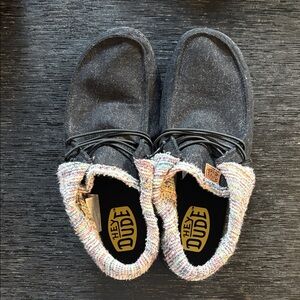 Hey Dude Women size 9W. Charcoal and Colorful Trim Shoes